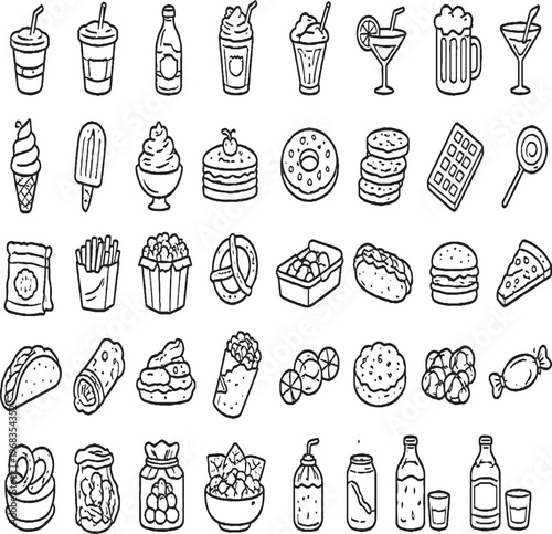 Snack items foods and drink icon pack