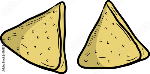 Doodle Samosa Design. Indian Snack Illustration. Crispy Fried Pastry. Handdrawn Street Food Style.