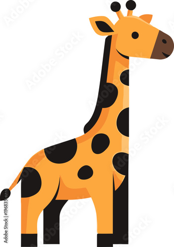Cartoon giraffe with black spots.
