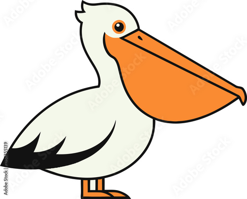 Cartoon Pelican Bird Closeup Profile View.