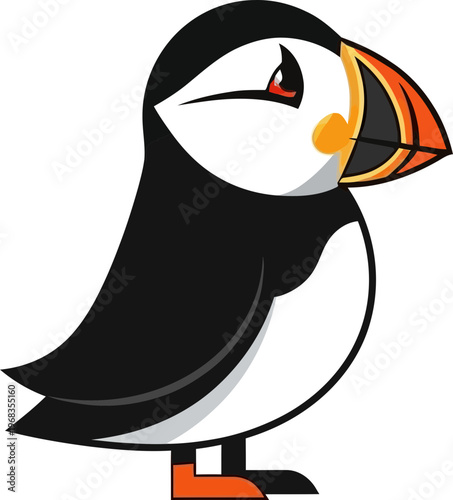 Cartoon puffin bird with orange beak.