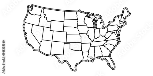 A simple black and white outline map showing the borders of the forty-eight contiguous us states