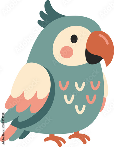 Colorful cartoon parrot with big eyes.