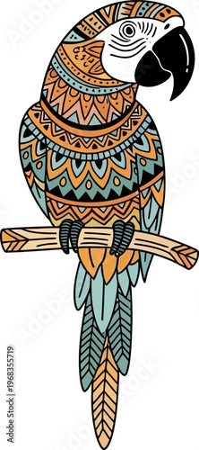 Colorful Parrot Sitting on Branch Alone.