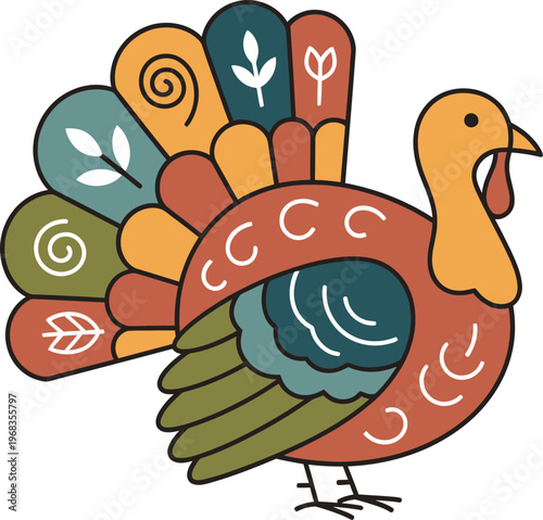 Colorful Turkey Bird Illustration Animal.