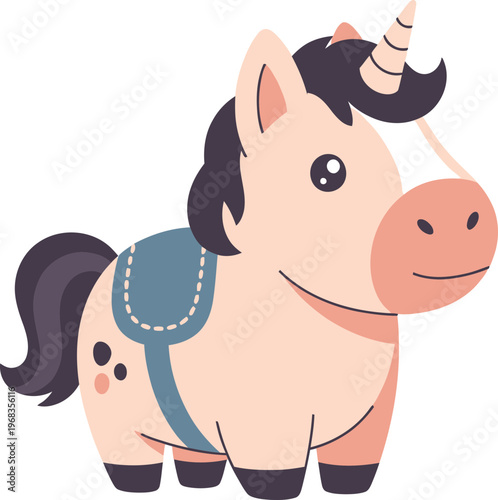 Cute cartoon unicorn with saddle.