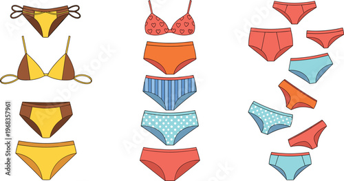 Women underwear vector set with bra and panties colorful lingerie collection for fashion design clothing illustration isolated on white background