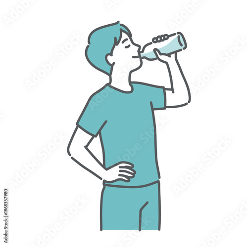 笑顔で水分補給をするスポーツウェア姿の男性のイラスト