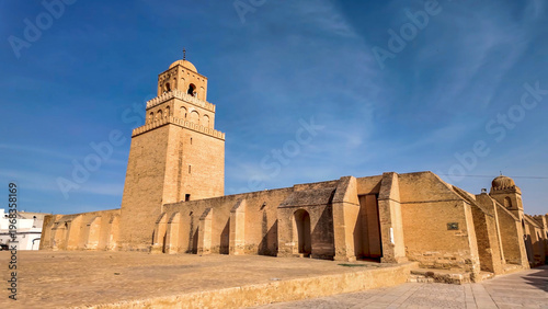 Photography The historic Great Mosque of Kairouan in Tunisia featuring its iconic massive mi