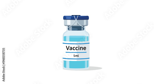 A simple illustration of a vaccine vial with a blue cap and a label indicating its contents and volume
