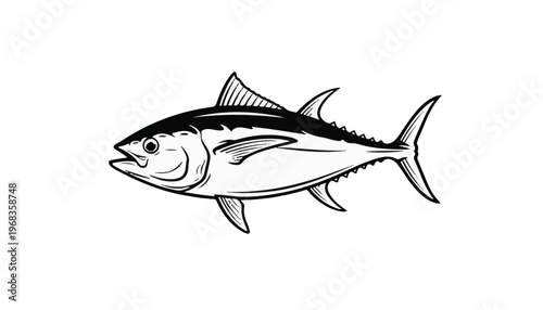 Black and white illustration of a tuna fish