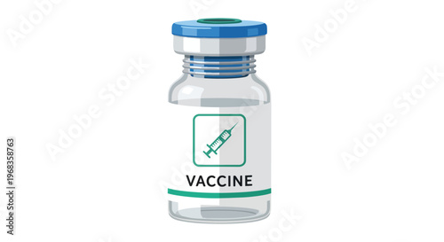A clear, simple illustration of a vaccine vial with a syringe icon and the word vaccine on its label