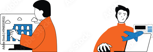 Two professionals using technology to discuss travel and property planning together remotely and efficiently