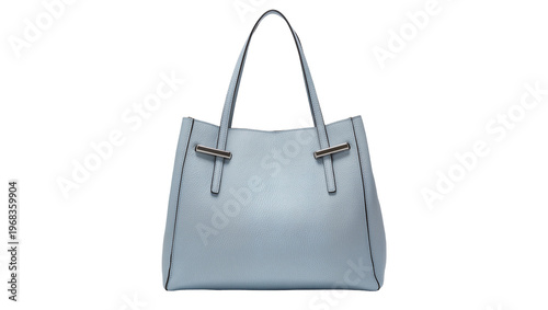 Konstfotografi Light blue structured leather handbag with dual top handles and subtle stitching