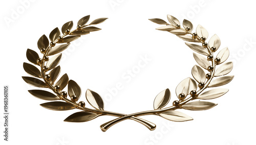 Quadro su tela Elegant golden laurel wreath composed of glossy olive branches and leaves, intri