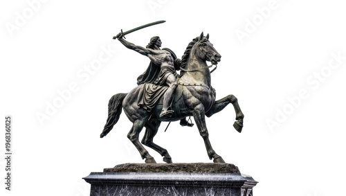 Vászonkép Bronze equestrian statue depicting a heroic warrior riding a rearing dark brown