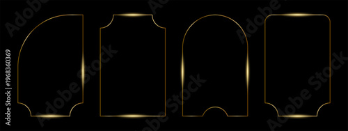 Set of shiny golden line frames, text boxes vector elements