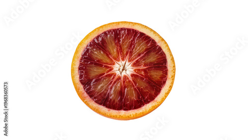 Cuadro en lienzo Crimson blood orange half slice displaying vibrant red pulp and textured yellow