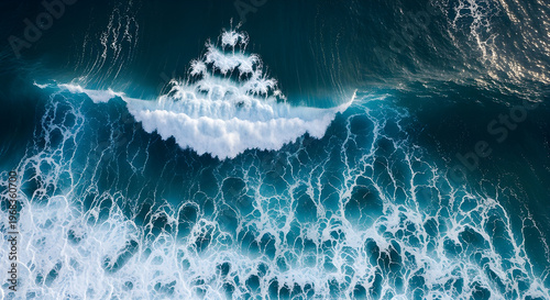 Aerial Ocean Wave Crest Explosion with White Foam Abstract Texture Background