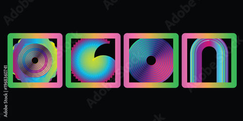 Abstract neon shapes in square frames