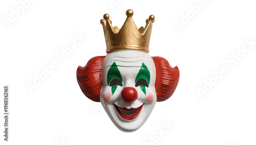 Bild auf Leinwand Vintage ceramic clown mask with vibrant red hair green eyes and a golden crown,