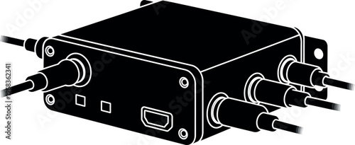 Black silhouette of a small electronic device with multiple input jacks