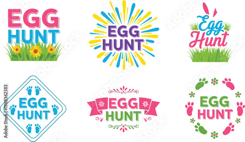 A vibrant collection of easter egg hunt themed graphic designs incorporating playful fonts colors and illustrative elements high quality professional detailed modern elegant