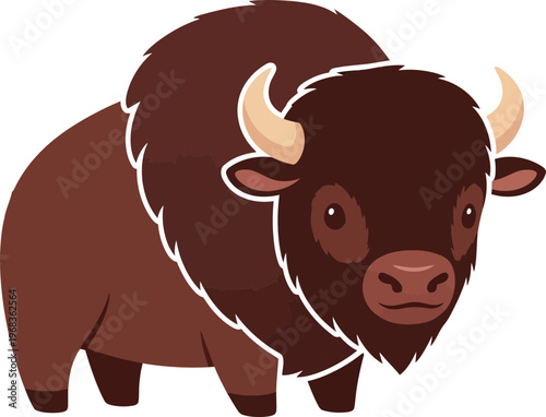 Brown Bison Cartoon Animal Portrait.