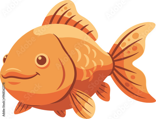 Cartoon Goldfish with Orange Fins Swimming.
