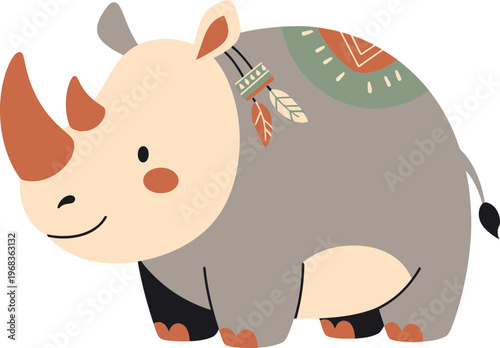 Colorful Cartoon Rhinoceros Character Design.