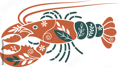 Colorful decorative lobster crustacean illustration.