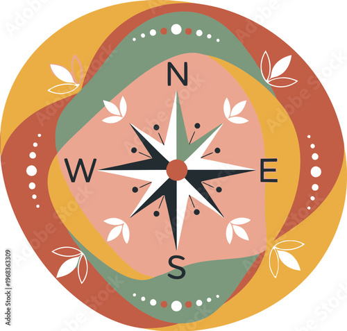 Colorful Navigation Compass Rose Symbol.