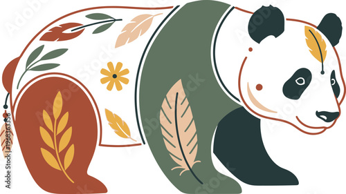 Colorful panda bear with flowers.