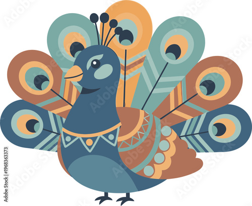 Colorful Peacock Bird Illustration Closeup 1.
