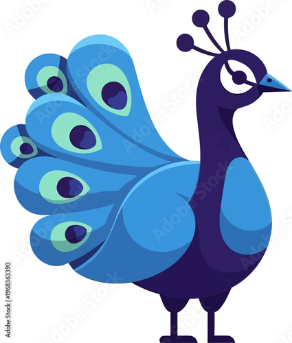 Colorful Peacock Bird in Profile View.