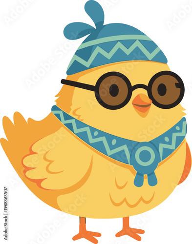 Cute cartoon chick wearing glasses.