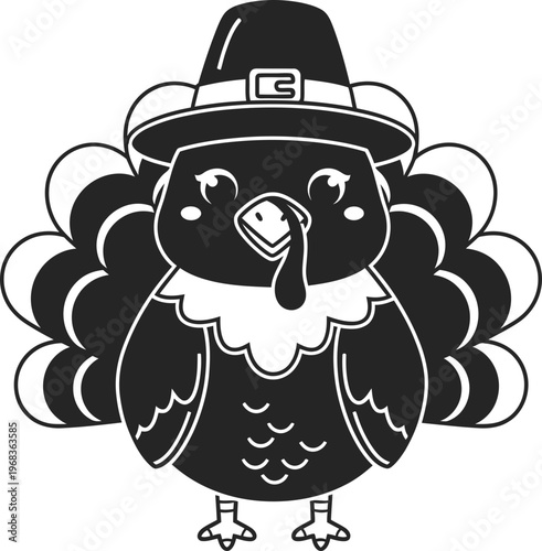 Cute cartoon turkey wearing hat.