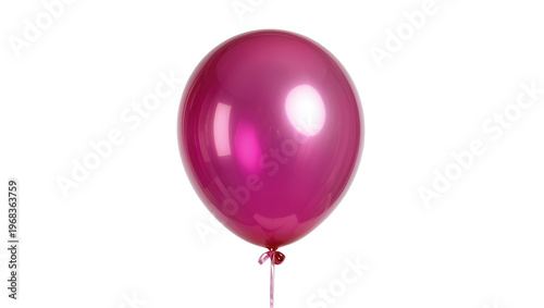 Konstfotografi Shiny magenta round balloon with a delicate pink ribbon string, isolated on tran