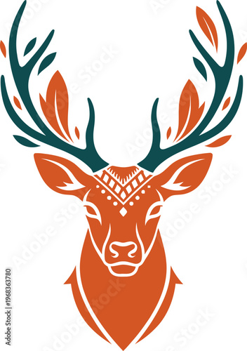 Deer Head with Large Antlers Illustration.