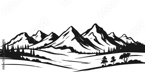 mountain range landscape sketch dawing vector