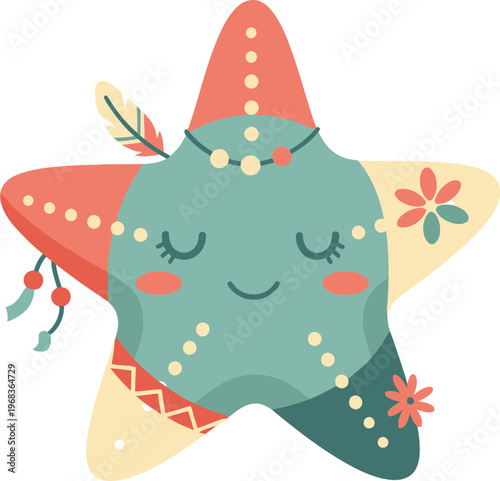 Smiling star with decorative face paint.