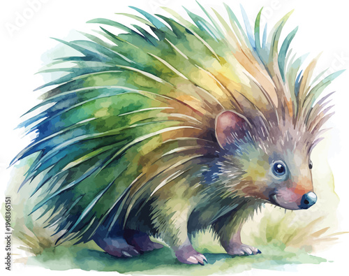 Porcupine Watercolor, Woodland Animal Art, Isolated Vector Illustration