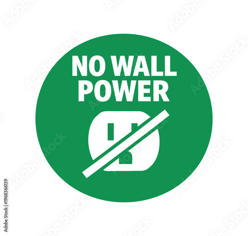 No wall power icon. outlet, no plug, no mains, unplugged, battery only, cordless. flat vector illustration isolated on white background.