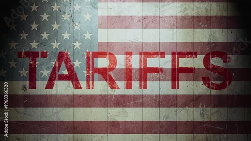 Panels slide revealing tariffs text over national flag