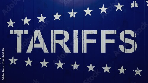 Panels slide revealing tariffs text on blue background