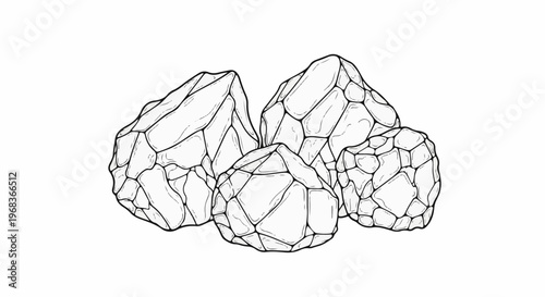 Detailed sketch of a cluster of rough, irregular stones with segmented surfaces