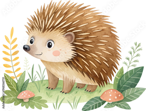 Porcupine Watercolor, Woodland Animal Art, Isolated Vector Illustration