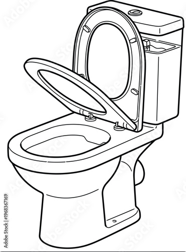 Toilet with lid up in a simple line drawing style