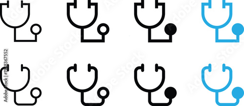 Set of stethoscope icons, medical diagnostic equipment, flat vector illustration