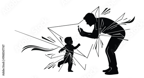 Domestic violence, child abuse, family conflict, aggressive parent, silhouette illustration, emotional distress, child protection, social issue, broken relationships